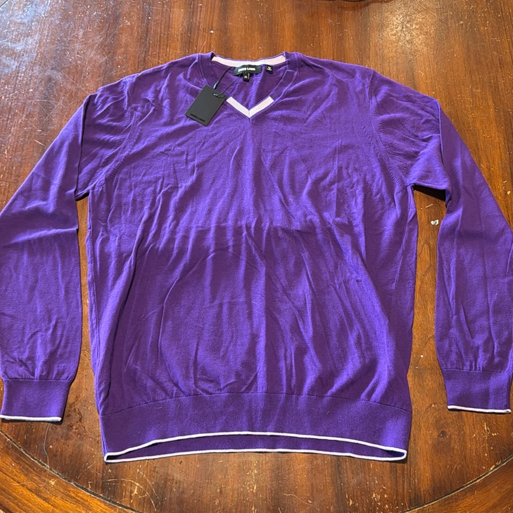 Jared Lang Purple Long Sleeve V-Neck Sweater with tags still on.